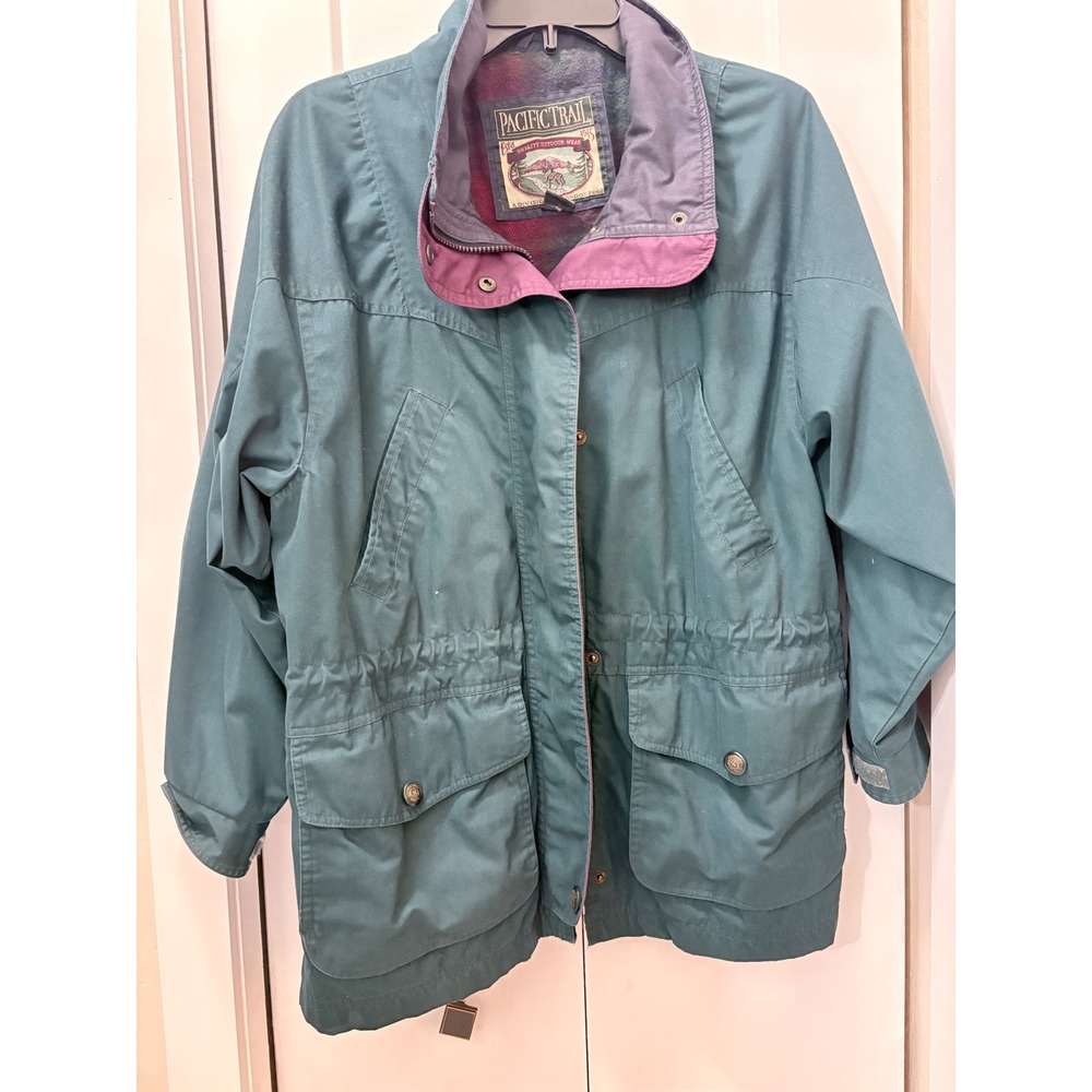 Pacific Trail Vintage Teal Plaid Lined Utility Jacket Petite Medium 396644